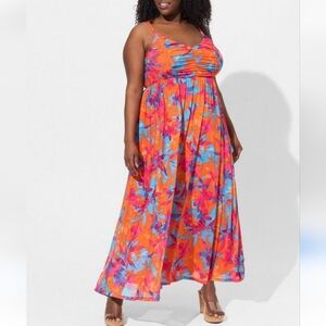 Torrid Soft Mesh Pleated Maxi Dress size 2X(2) color:Tropical floral